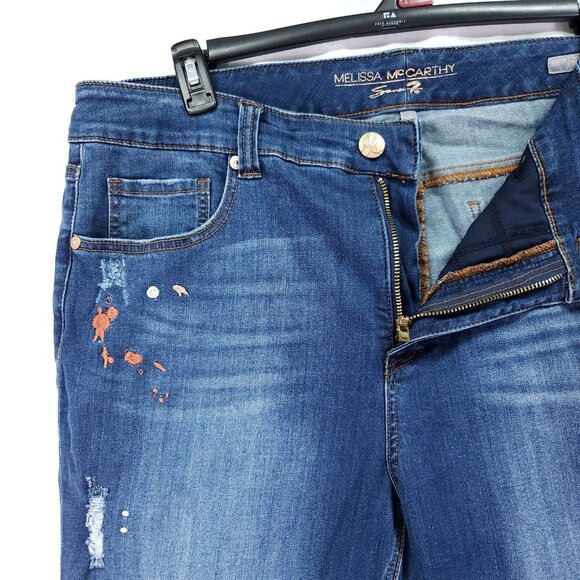 Melissa McCarthy Seven7 Skinny Jeans Size 20W Paint Splatter Embroidered - Picture 6 of 15